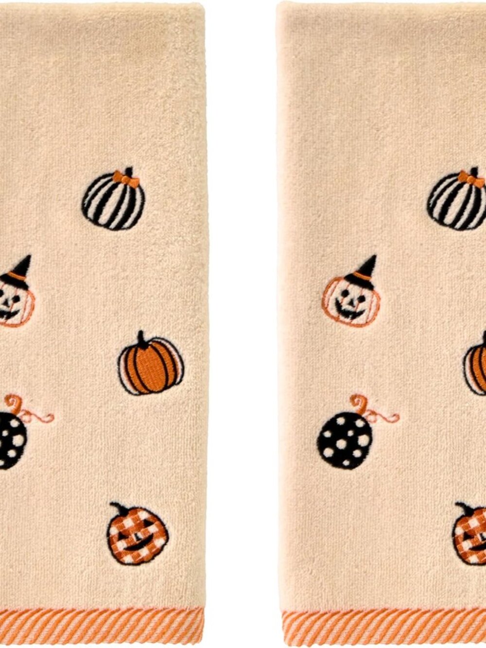 Halloween Tossed Pumpkins Hand Towel Set-2pc, 100% Cotton, Taupe